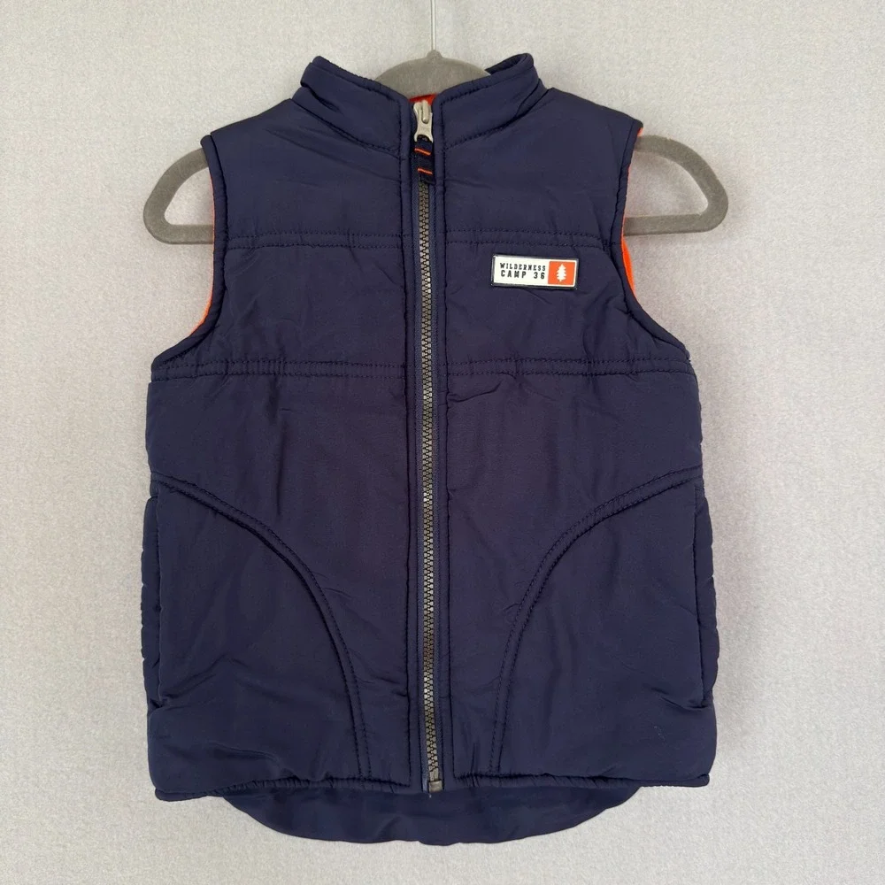 Carter's Boy's Size 4 Blue Fleece Lined Full Zip Vest Wilderness Camp 36